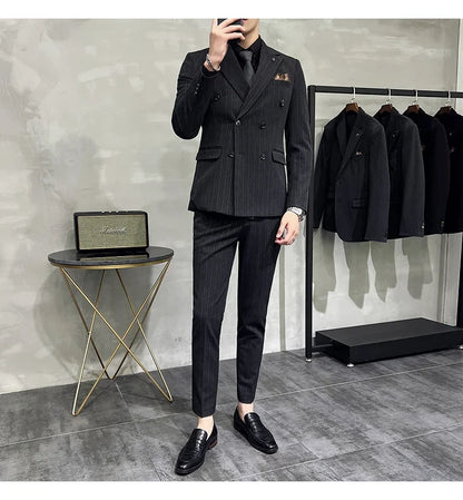 Men's Classic Striped 3-Piece Suit for Wedding, Business & Formal Occasions