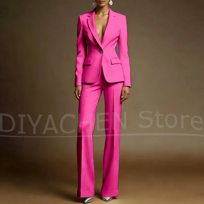 Women's White Suit Set Slim Fit Two Piece Jacket and Wide Leg Pants Office Casual Formal Occasions Elegant Female Outfit