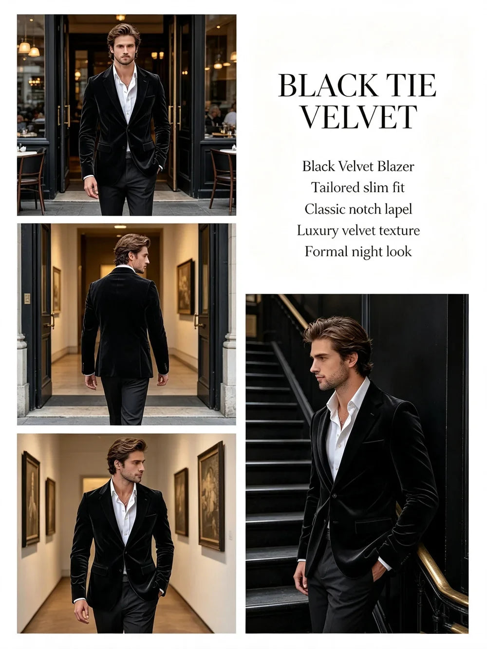 Men's Velvet Blazer Single Breasted Slim Coat Tailored Business Casual Groom's Jacket Fit Work Date Party Wedding Daily Wear