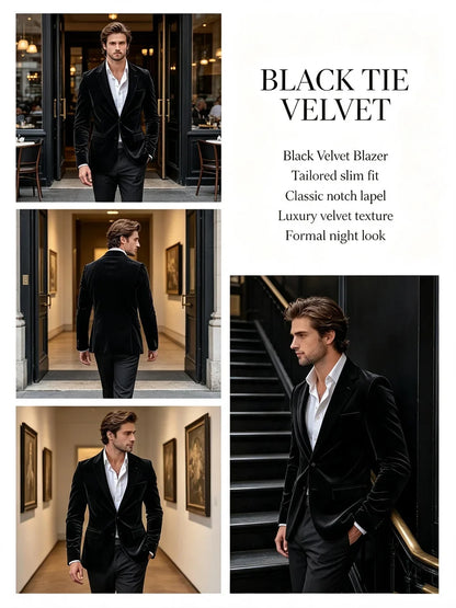 Men's Velvet Blazer Single Breasted Slim Coat Tailored Business Casual Groom's Jacket Fit Work Date Party Wedding Daily Wear