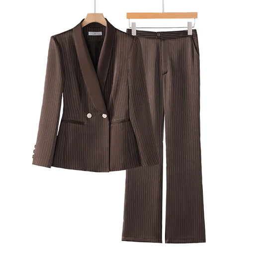 Office Ladies Formal Pant Suit 2 Piece Set Women Ebony Black Female Long Sleeve Business Work Wear Blazer Jacket And Trouser
