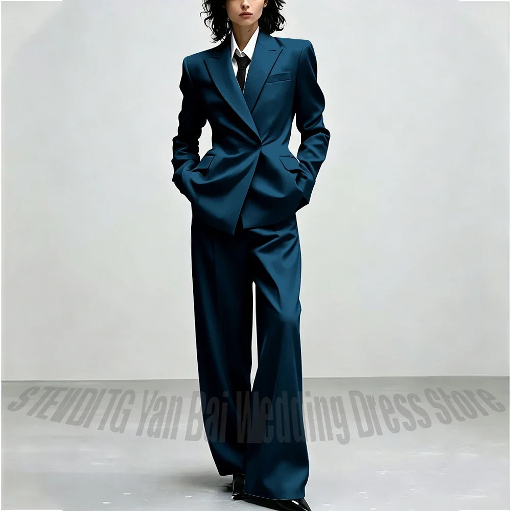 Casual Women Suit Trendy Solid Black Long Sleeve Lapel Straight Fashion Jacket Pants All-Match Shopping Street Style Daily Wear