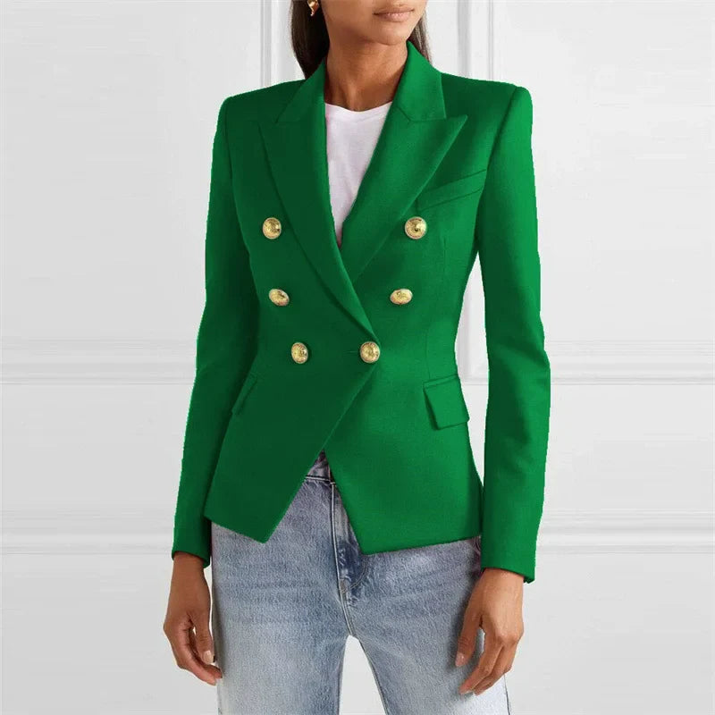 Spring 2025 Women's Casual Faion s Slim Fit Polyester Ladies Jaets Suits Double Breasted Long Sve Pure Color
