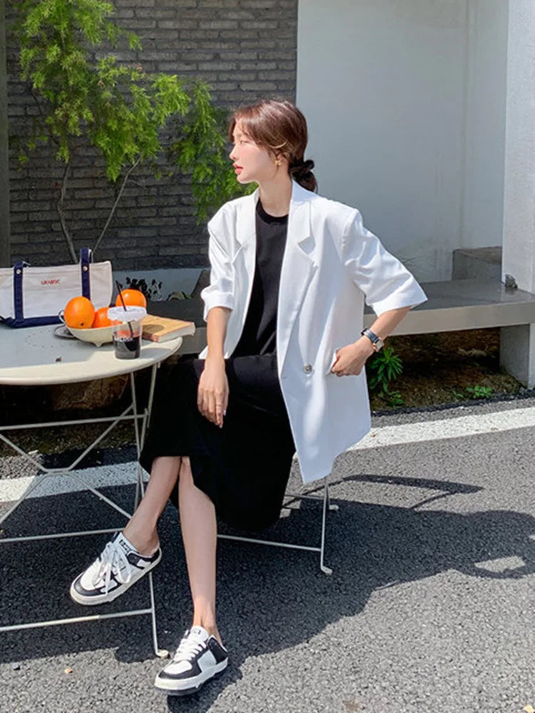 Summer New Women's Blazer Short Sleeves Back Bowknot Chain Niche Design Elegant High-end Sweet Ins Chic Tide Jacket HK14700