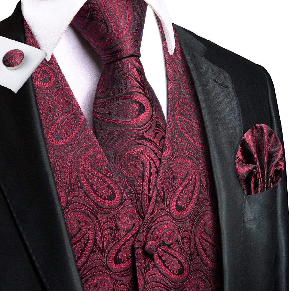 Men's Paisley Waistcoat Set – Single Breasted Vest with Matching Tie for Weddings and Formal Events