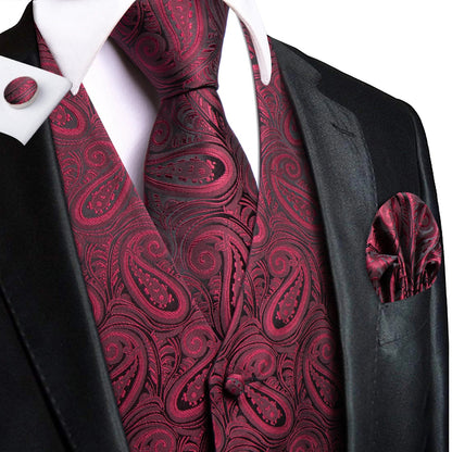 Men's Paisley Waistcoat Set – Single Breasted Vest with Matching Tie for Weddings and Formal Events