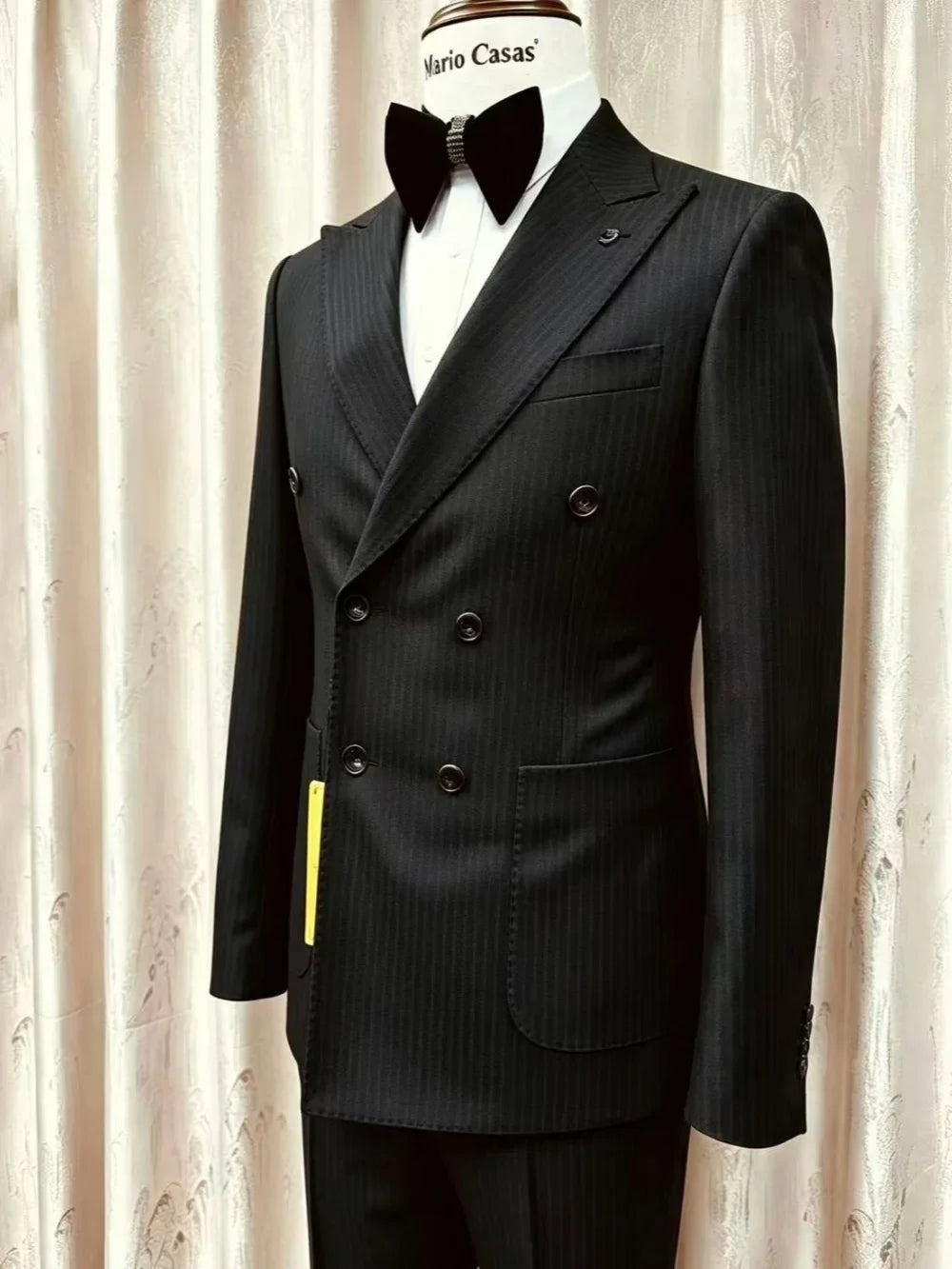 Men Black Pinstripe Suit Set 2 Pieces Business Formal Party Outfit Double Breasted Men's Premium Tuxedo Wedding Party Suit