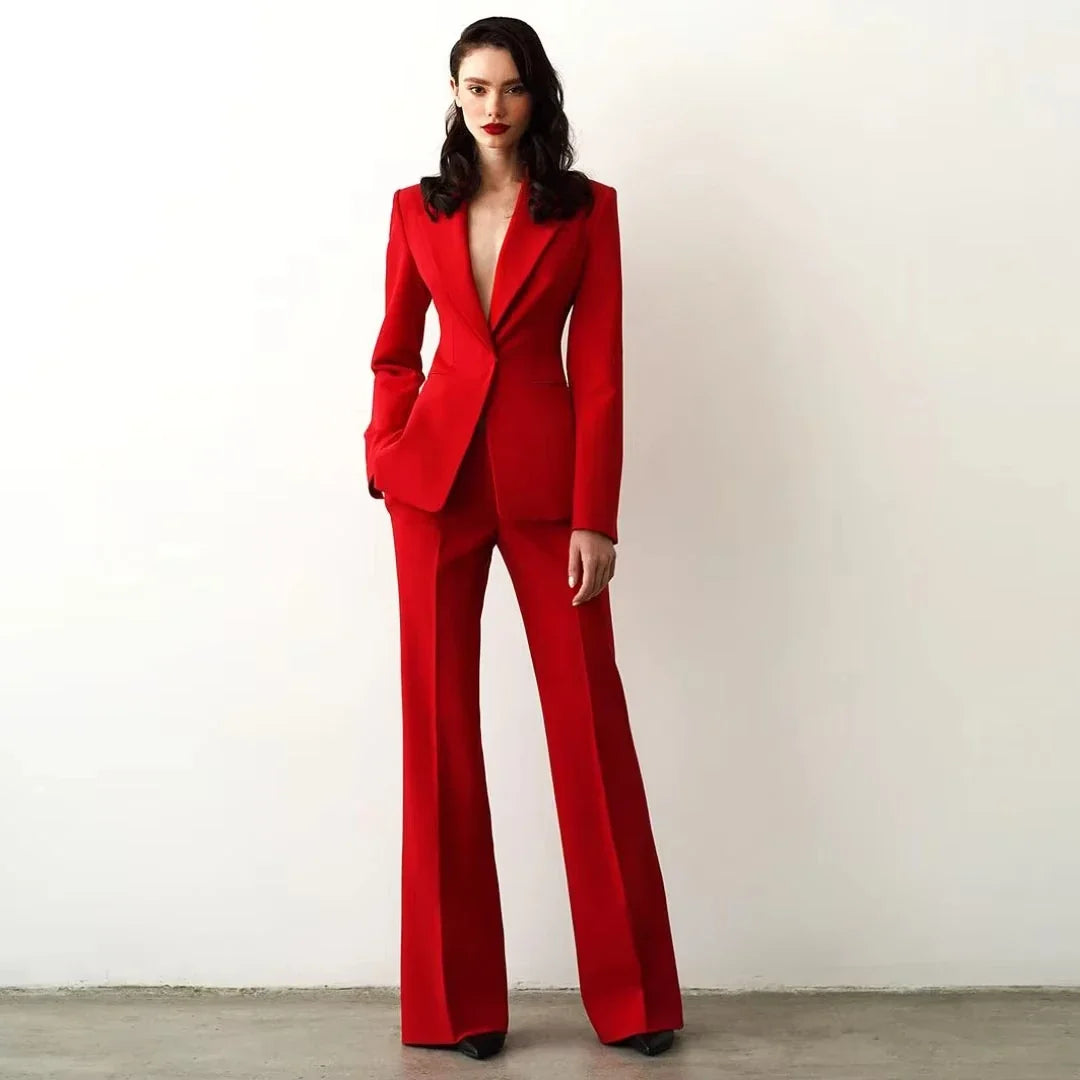 Tailor Made Women's Suit Slim Fit Notch Lapel 2 Pcs Workplace Style Blazer Female Business Work Wear (Jacket+Pant）