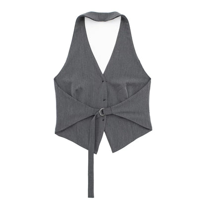 Halter Formal Vests Woman Off Shoulder Women's Suit Vest Backless Black White Short Vest Casual Cropped Sleeveless Vest