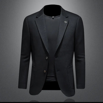 Men's Smart Casual Wool Blend Blazer – Single Breasted Suit Jacket – Black & Coffee