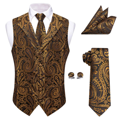 Men's Vest 4-Piece Matching Set with Paisley Lapel for Prom and Banquet Occasions