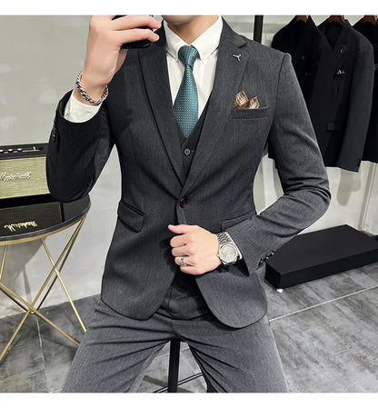 2025 Men's Wedding Suit Vest Trousers Set Fashionable Handsome Solid Color Groom's Three-Piece Outfit Available in Sizes M-7XL