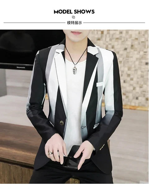 Blazer Men's Fashion Business Gentleman Slim-fit Stripes British Style Outdoor Performance Trend Wedding Banquet Casual Blazer