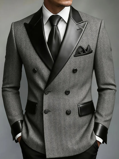 Men's Slim Fit Business Blazer Double Breasted Lapel High Quality Formal Wedding Groom Party Casual Fashion Banquet Jacket Coat