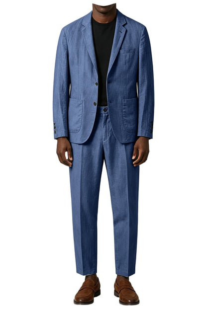 Men's Linen Blend 2-Piece Suit Notched Lapel Slim Fit – Casual Summer Beach Wedding Set