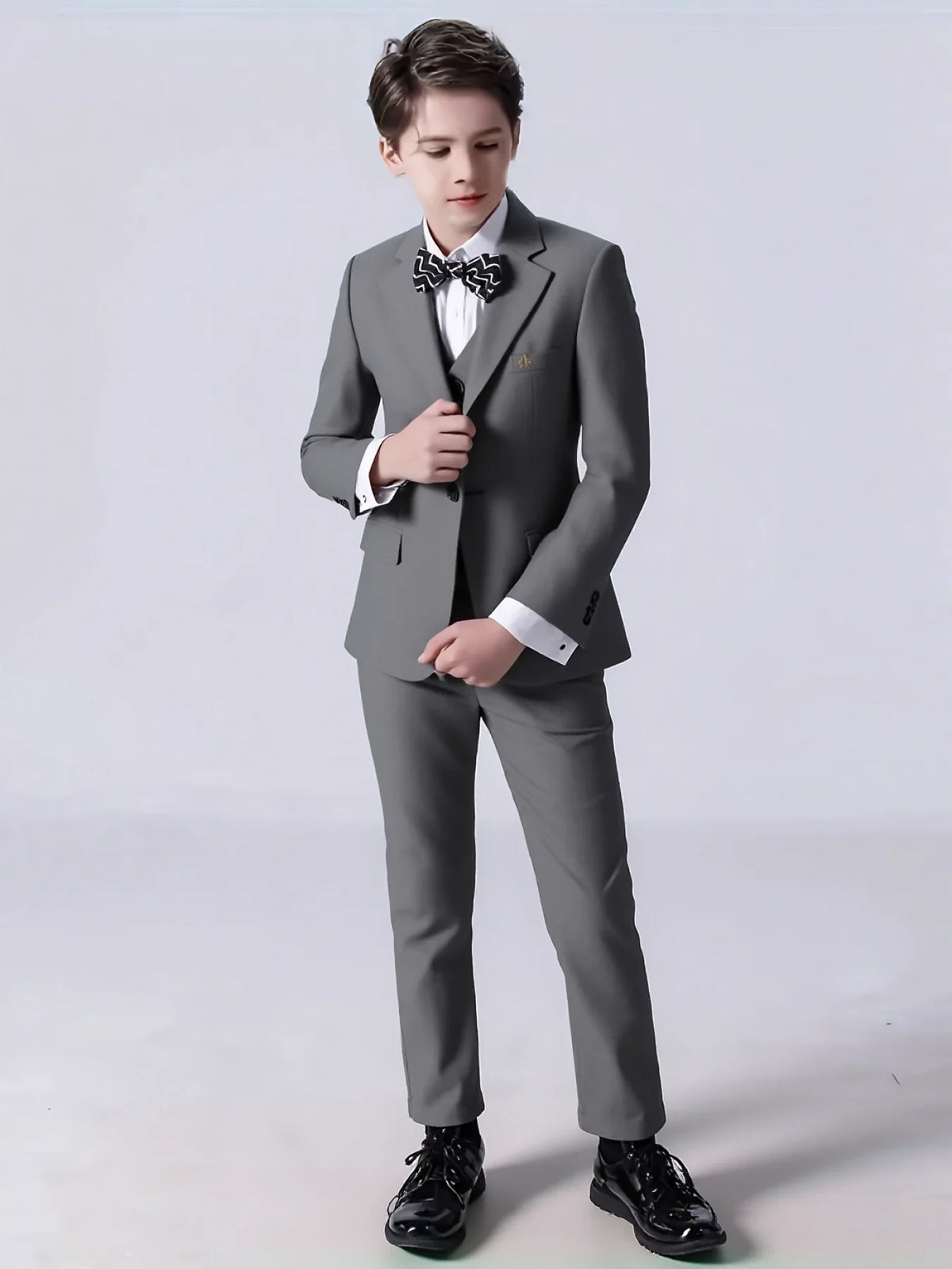 Boys Wedding Party Dress Children Performance Costome Kids New Year Red 4Pieces/Set Jacket Vest Pants Bowtie Photography Suit