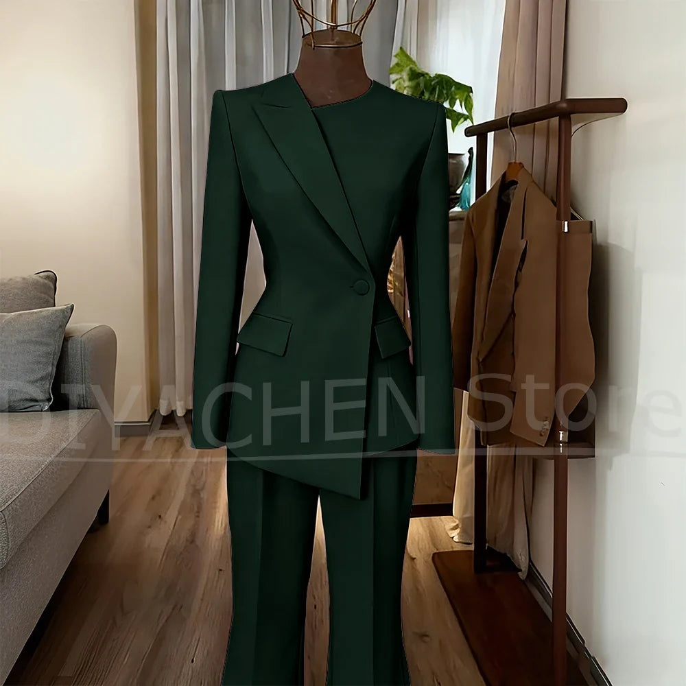 Women's Suit Slim Fit Blazer and Flared Trousers Elegant Formal Outfits Office Casual Party Fashion Pants Sets Two Piece