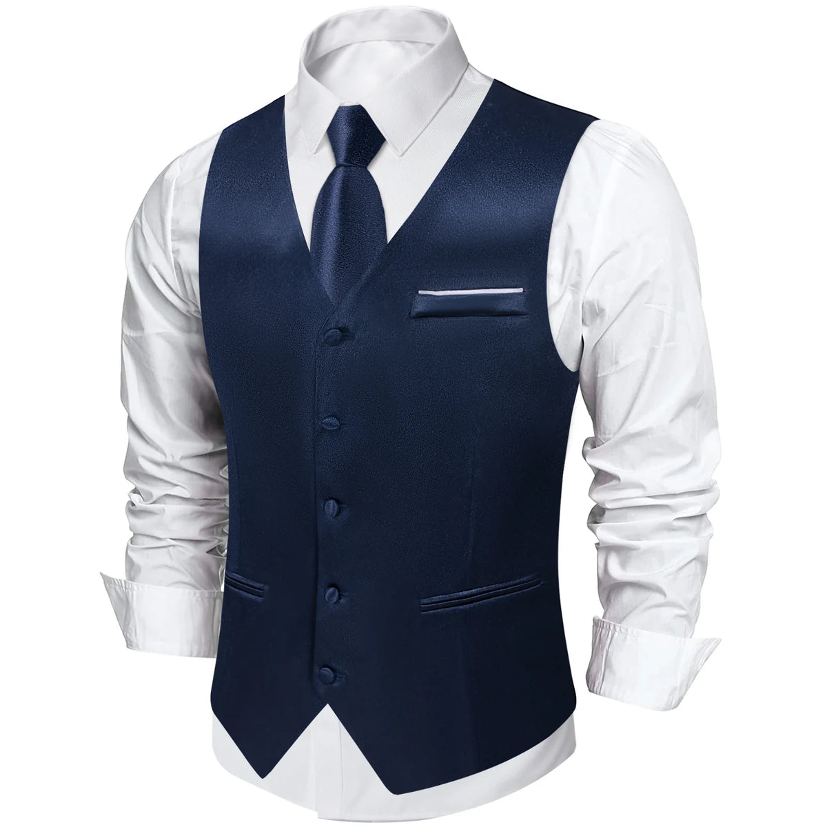 Men's Satin Suit Vest Set with Tie Handkerchief and Cufflinks for Wedding and Prom