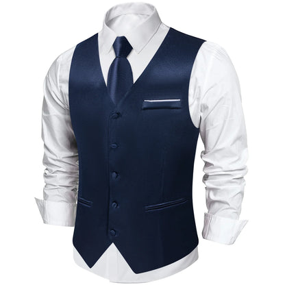 Men's Satin Suit Vest Set with Tie Handkerchief and Cufflinks for Wedding and Prom