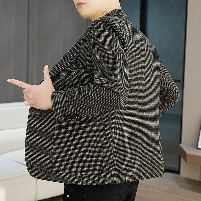 Men's Blazer Slim Fit Korean Style Single Breasted Smart Casual Black Khaki Spring Autumn