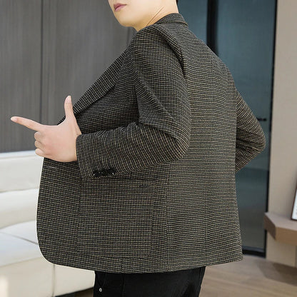 Men's Blazer Slim Fit Korean Style Single Breasted Smart Casual Black Khaki Spring Autumn