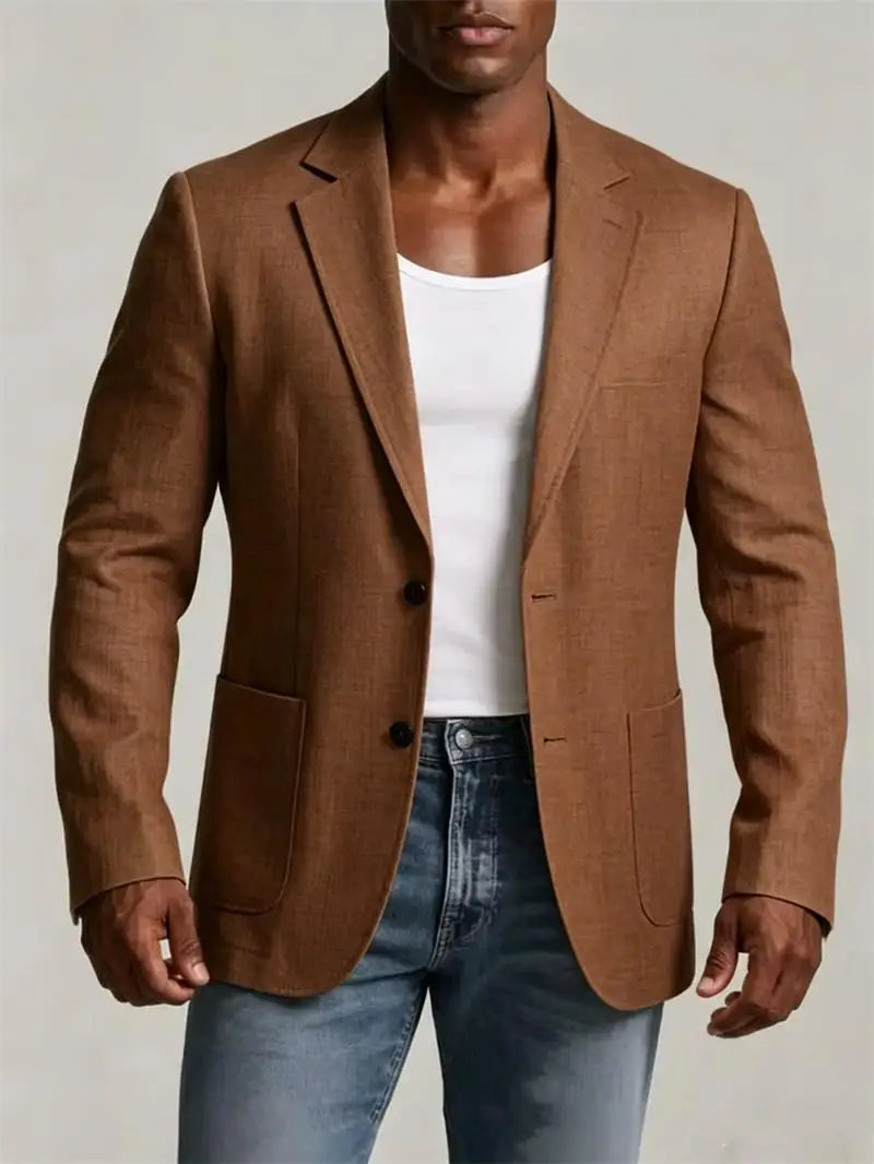 Men's Linen Suit Jacket Summer Thin Breathable Blazers Lapel Single-breasted Business Man Clothes Blazer Wedding Office Coat