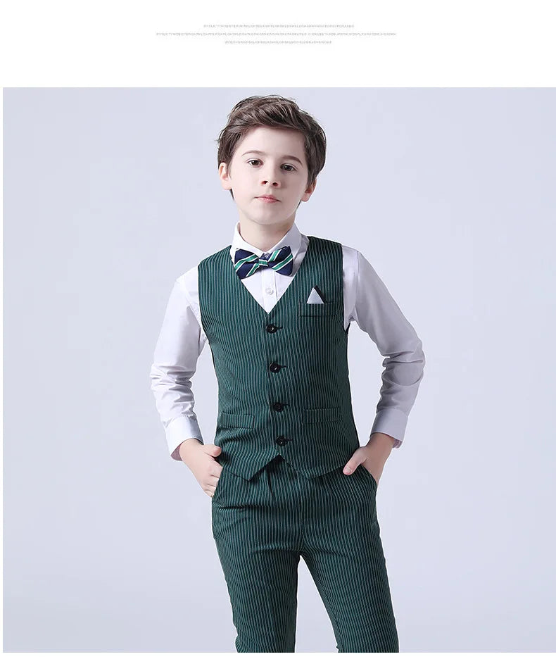 Boys Formal Vest Pants 2-Piece Suit Set for Kids – Striped Wedding & Party Wear