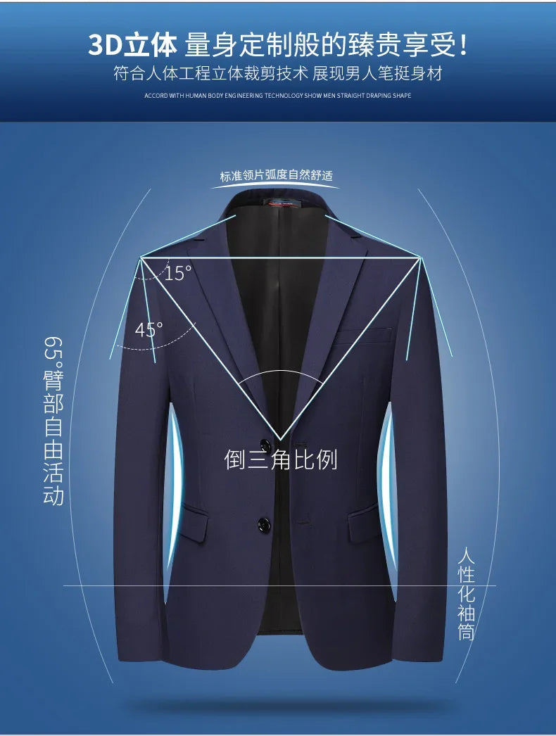 Blazer Fashionable Business Outdoor Gentleman, Trendy Solid Color Men, Formal Casual and Slimming Wedding Host Gentleman Blazer