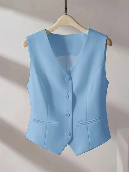 Women's Sleeveless Vest V-Neck Button Front Cut Casual Style With Elegant Spring Summer and Fall Routine Suitable for the Office