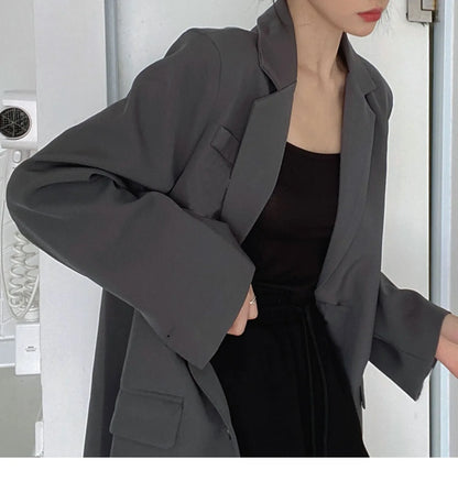Retro ey ular Women's Suit Loose Hong Kong Sle Faionable Korean Version Spring Autumn New Arrival Polyester Fabric