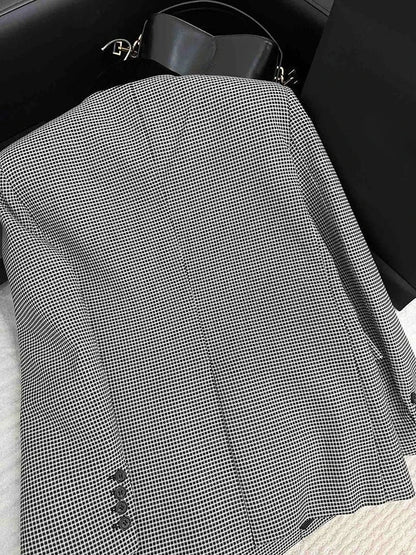 2026 Spring Autumn French Style Plaid Double Breasted Blazer Men Elegant Check Suit Jacket Fashion Outerwear