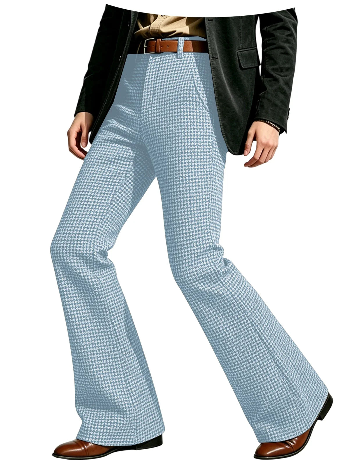 Houndstooth Patten Men Bell Bottom Pants Vintage Adjustable Waist Flared Trousers 60s70s Disco Man Slim Fit Pant For Dance Party