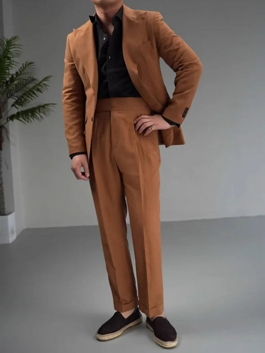 Men's Cotton Linen Two-Piece Suit Set – Slim Fit Business & Wedding