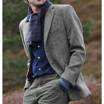 Men's Herringbone Blazer Single Breasted Slim Fit for Work and Groom Wear