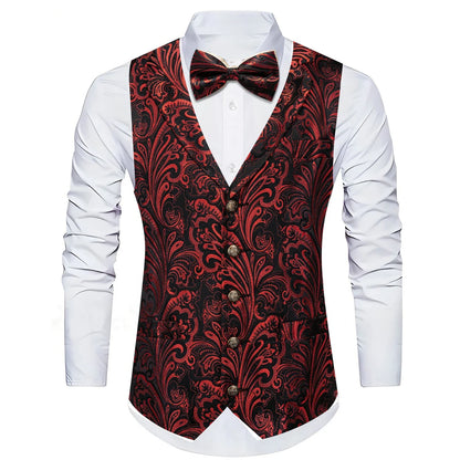 Men's Jacquard Floral Waistcoat Vest with Bowtie Set – Wedding & Formal