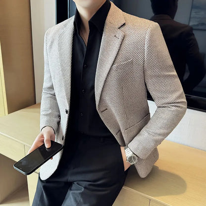 New Lmitation Linen Woven Slim Fit Suit Jacket Men Fashion Casual Business Blazers Wedding Social Party Dress Coats 4XL-M