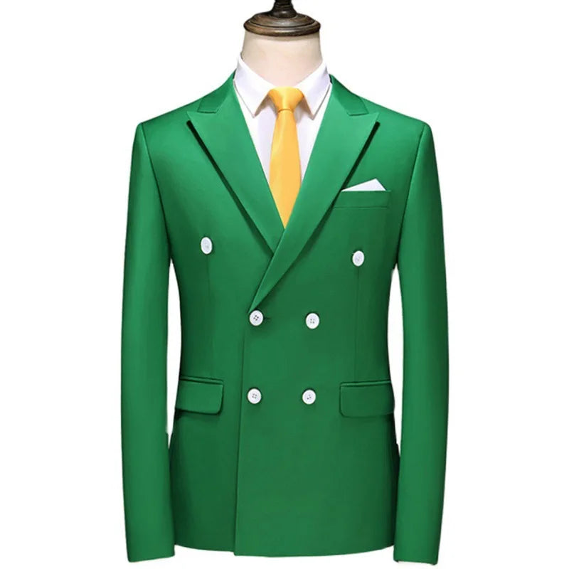 Men's Double Breasted Blazer – Slim Fit Solid Color Formal Jacket for Weddings & Office