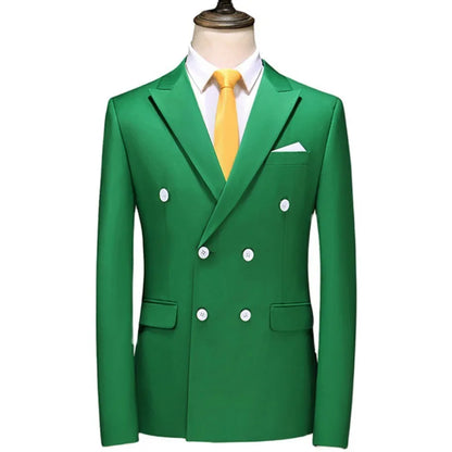 Men's Double Breasted Blazer – Slim Fit Solid Color Formal Jacket for Weddings & Office