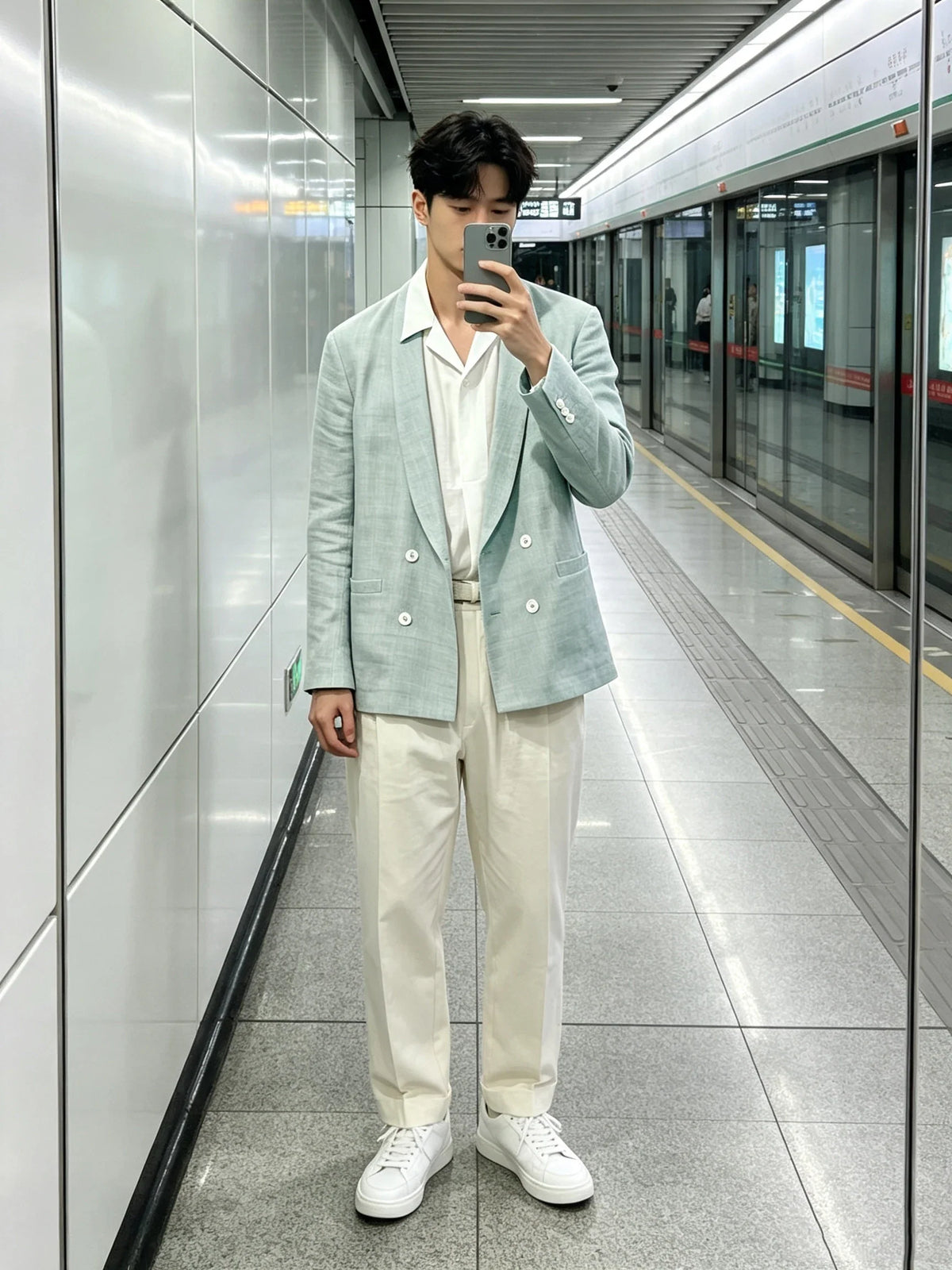Summer Cotton Linen Blend Men Blazer Double Breasted Casual Suit Jacket Lightweight Soft Elegant Dress Coat For Prom Work Party