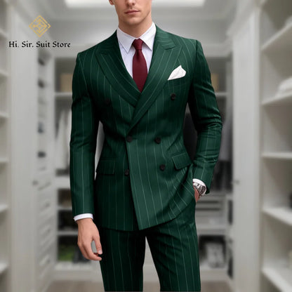 Men's 2-Piece Slim Fit Double-Breasted Striped Suit Set for Men – Wedding, Business & Formal Occasions