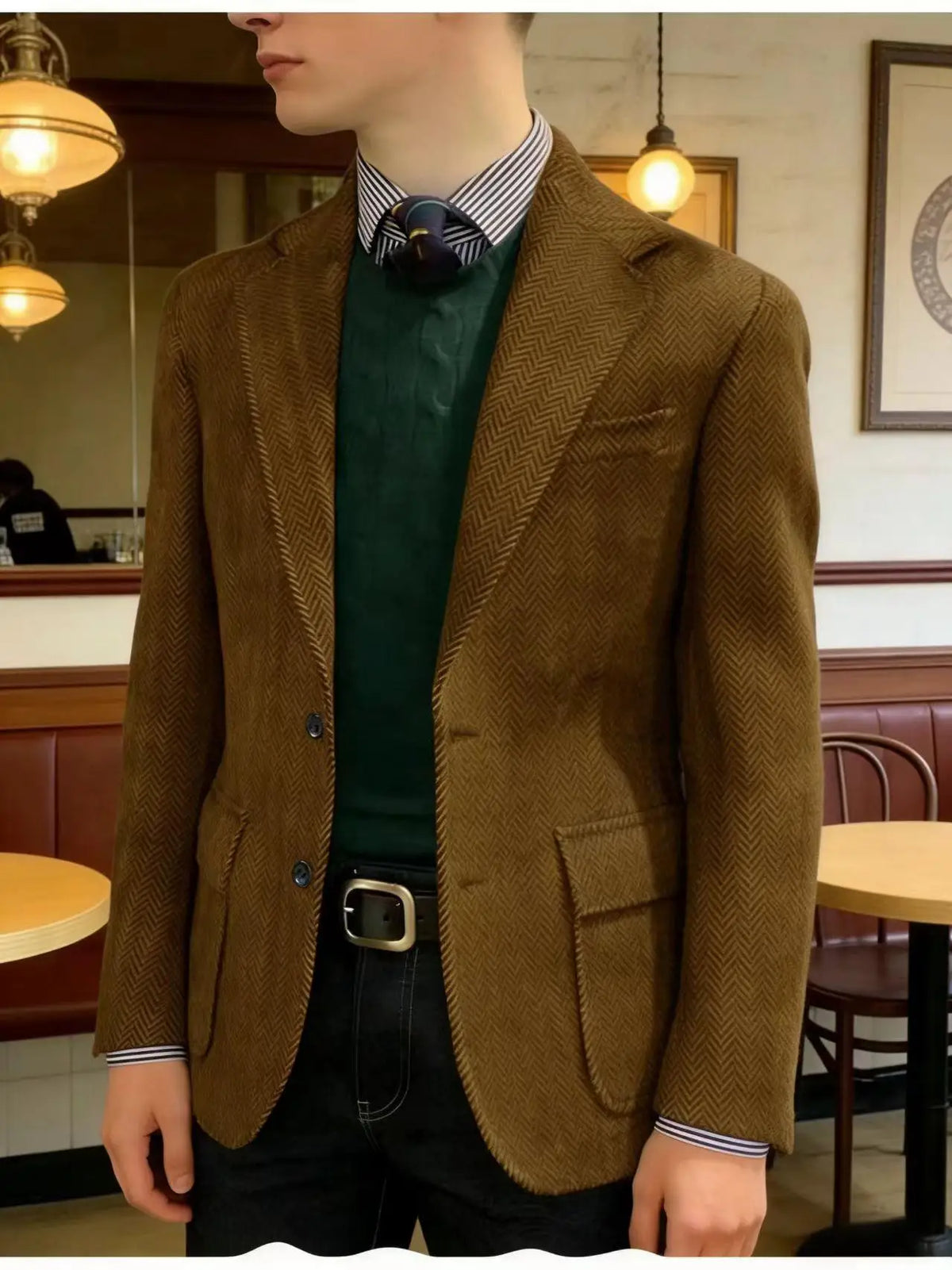 Men's Herringbone Tweed Blazer Classic Fit 2-Button Notch Lapel Flap Pockets Suit Jacket Casual Daily Business Men Sport Coat