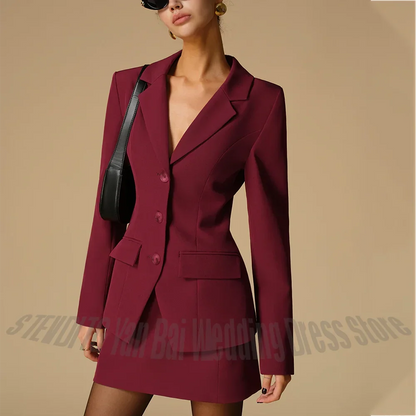 Vintage Women Suit Two Piece(Jacket+Short Skirt) Single Breasted Work Set Customized Office Lady Elegant Outfit Blazer Set