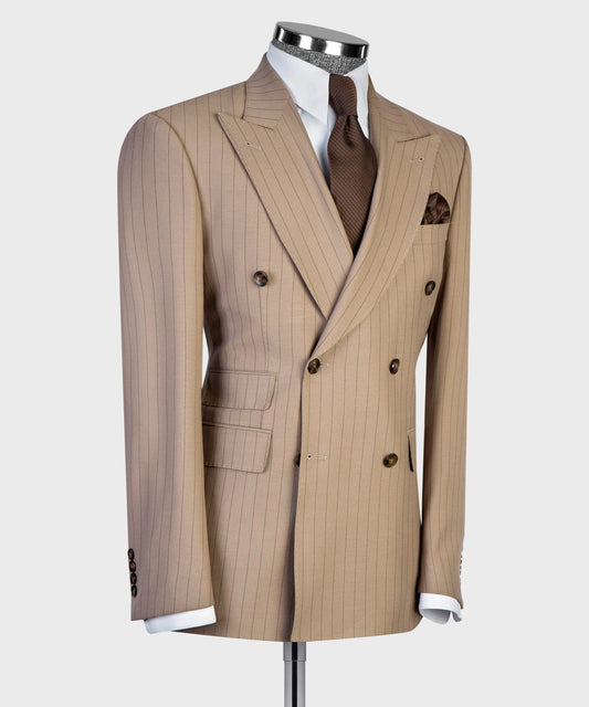 Pinstripe Men 2 Piece Suit Double Breasted Peak Lapel Jacket Pants Set Formal Wedding Groom Business Office Slim Fit Customized