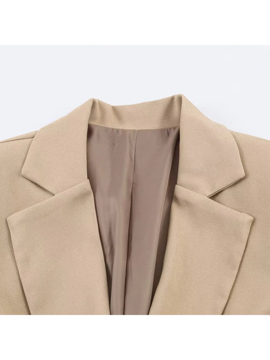 Women's Khaki Blazer Jacket Y2k 2000s Vintage Office Ladies Suit Coat Long Sleeve Single Breasted Oversize Outerwear Autumn 2026