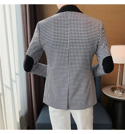 Men's High-Quality Fashion Suit Jacket Handsome Business Casual All-In-One Single-Breasted Checkered Design