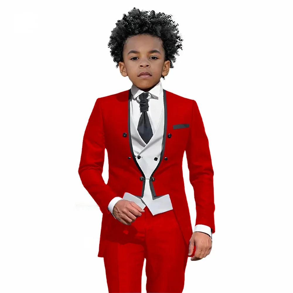 2026 Autumn Handsome Wedding Suits 3 Pieces For Kids, Boys Slim Fit Tuxedo Performance Costumes,Formal Blazer Banquet Outfit