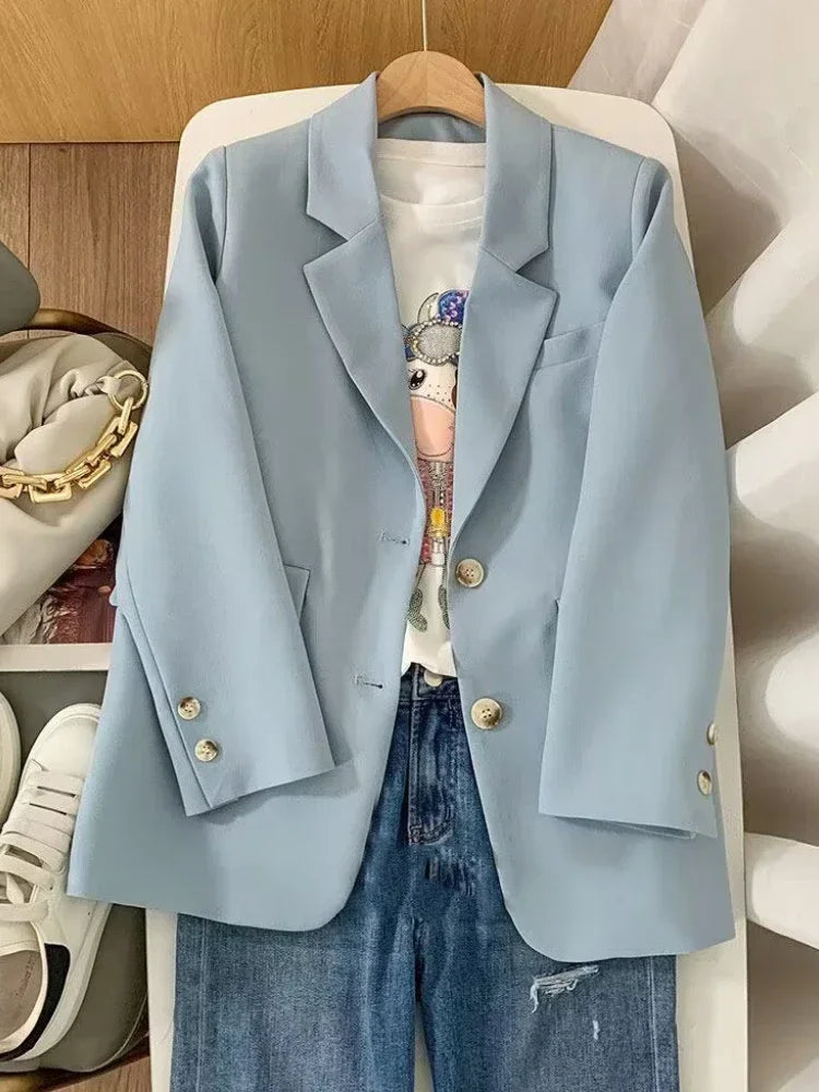 Women's Long Sleeved Blazer Casual Loose Top Versatile Korean Fashion Office Coat Spring Autumn New