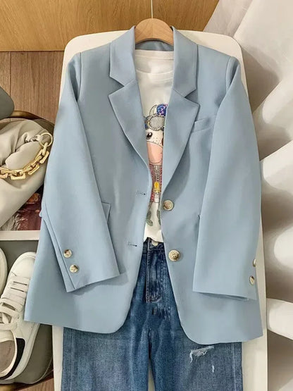 Women's Long Sleeved Blazer Casual Loose Top Versatile Korean Fashion Office Coat Spring Autumn New