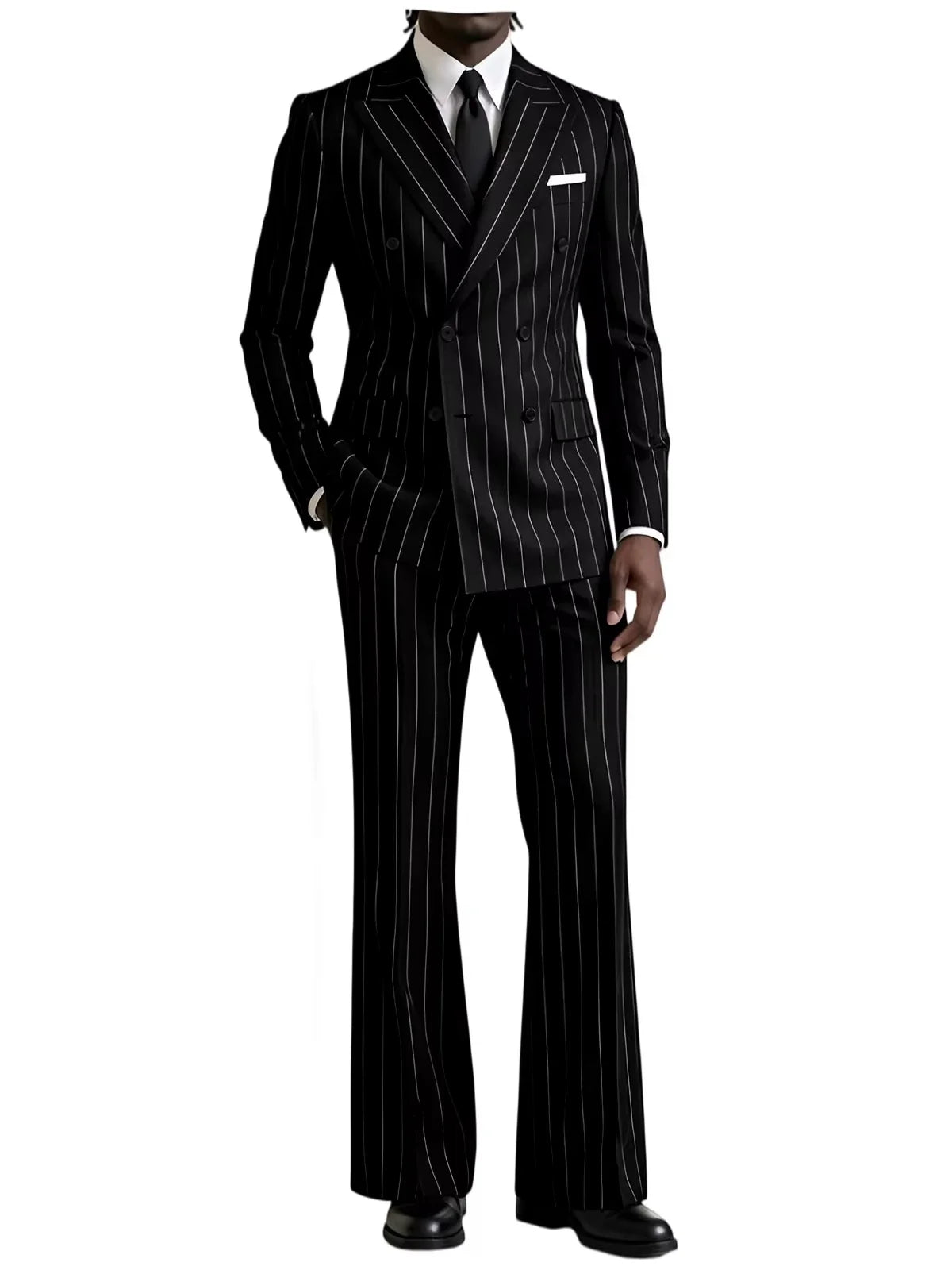 Men's 2-Piece Double Breasted Striped Suit – Notched Lapel Tuxedo with Flare Trousers for Weddings & Formal Events