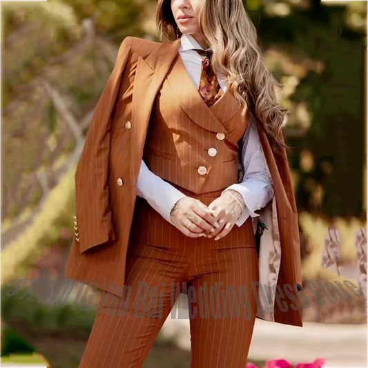 Stylish New Women's Suit 3 Pieces Fashion Street Style Peak Lapel Double Breasted Smooth Versatile Formal Occasion Female Outfit